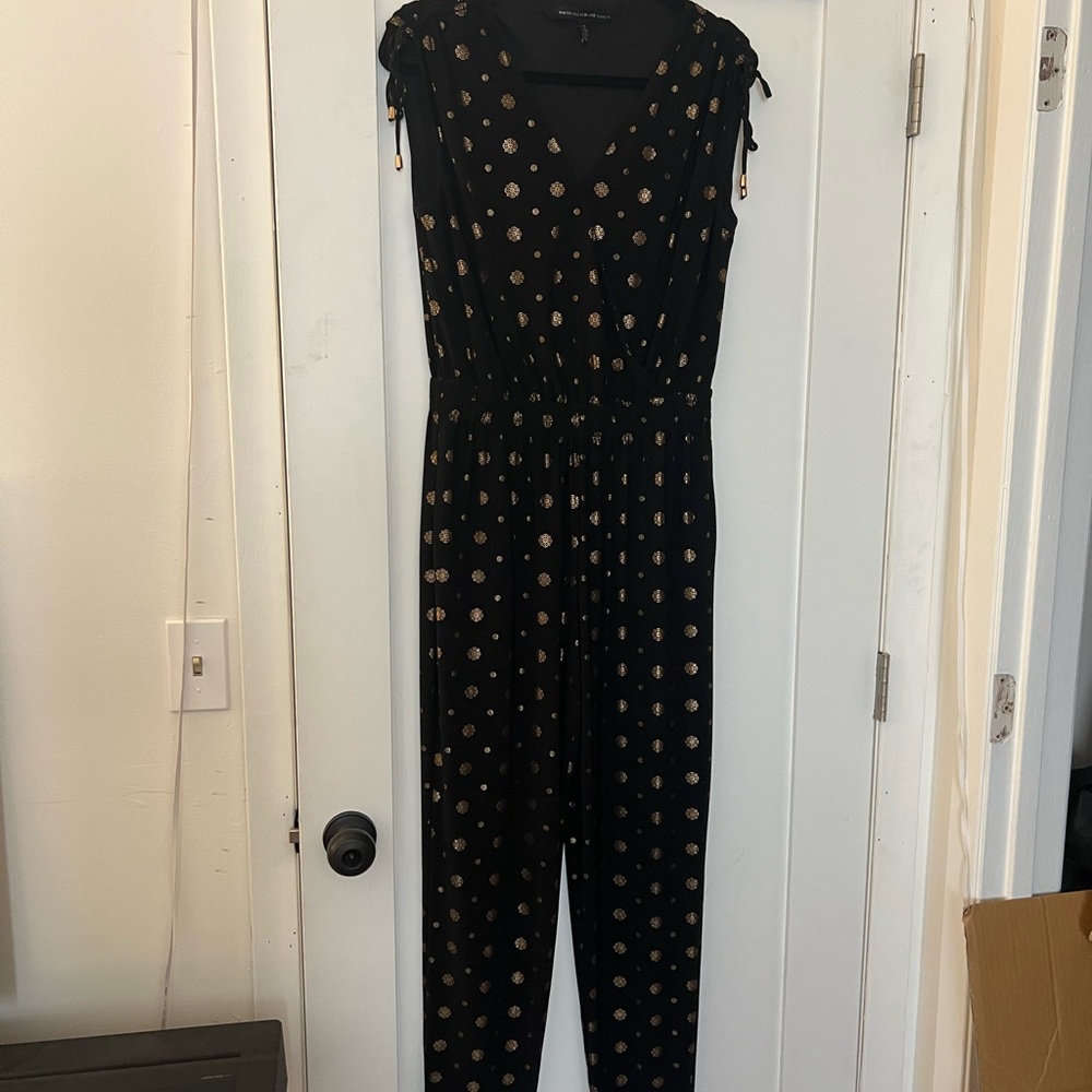 White House Black Market Black Jumpsuit with Gold Detailing